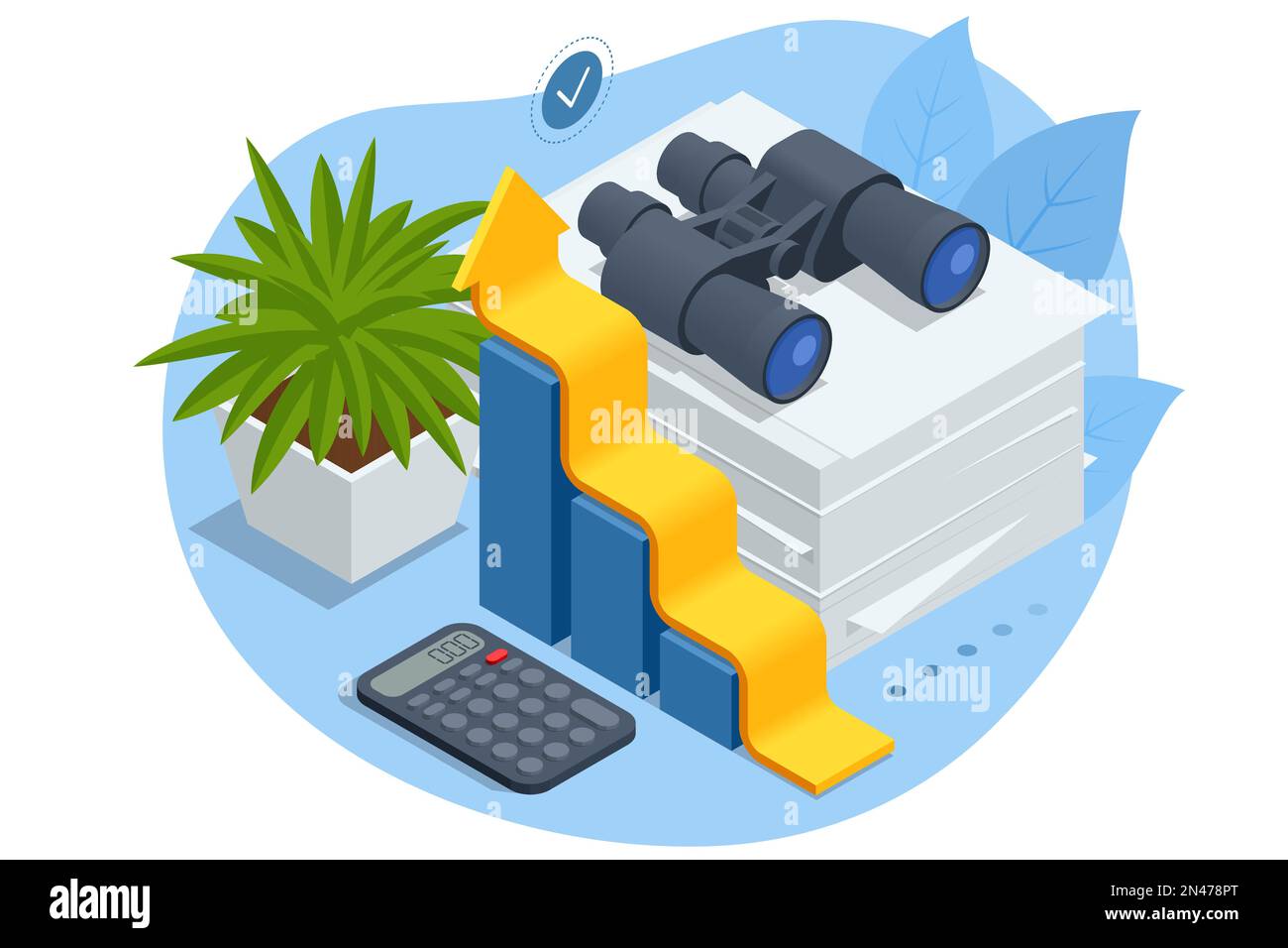 Analisi isometrica del business, analisi, ricerca, statistica strategica, pianificazione, marketing, studio degli indicatori di performance. Audit, assicurazioni Illustrazione Vettoriale
