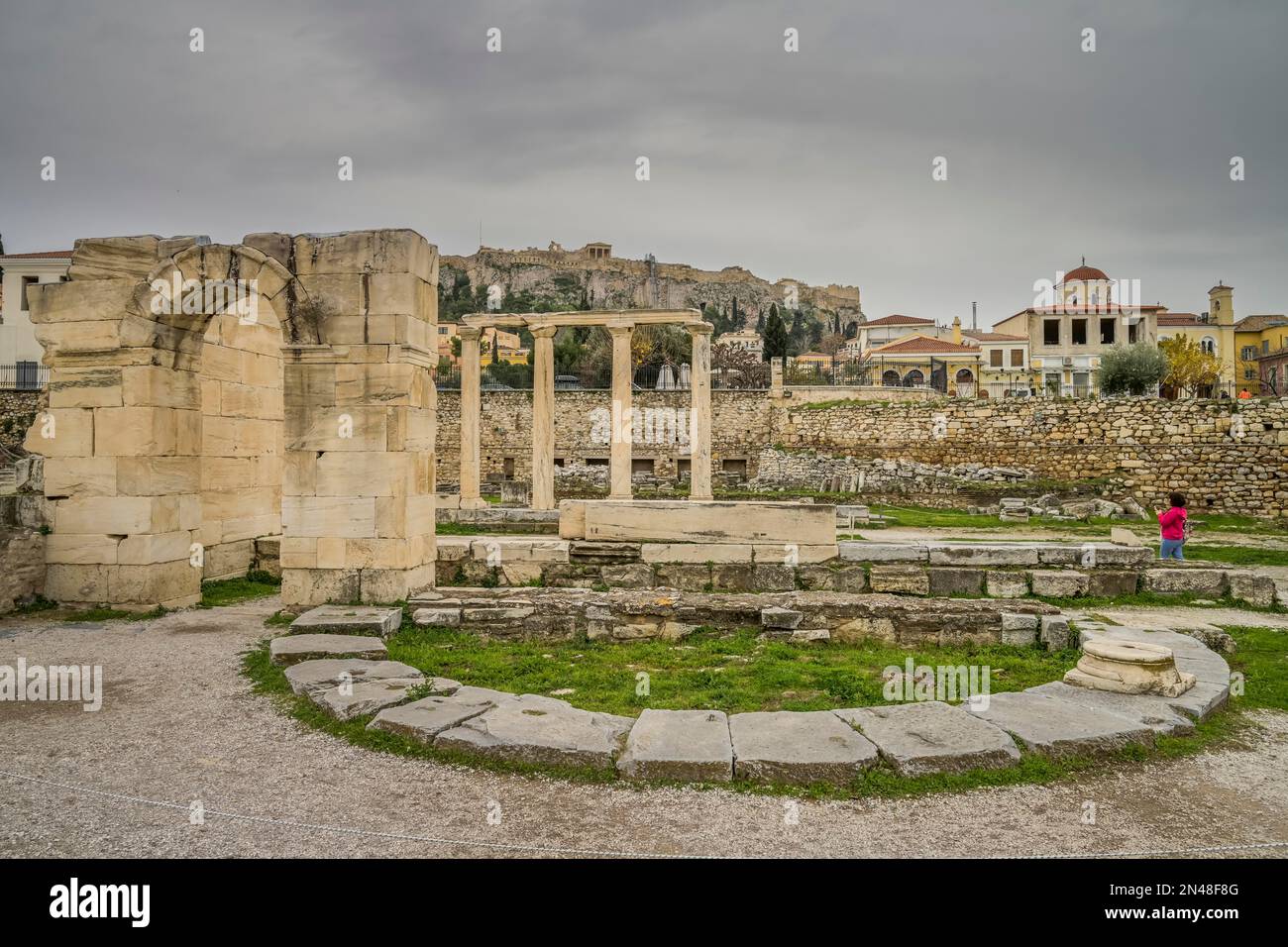 Ruinen der Hadriansbibliothek, Athen, Griechenland Foto Stock