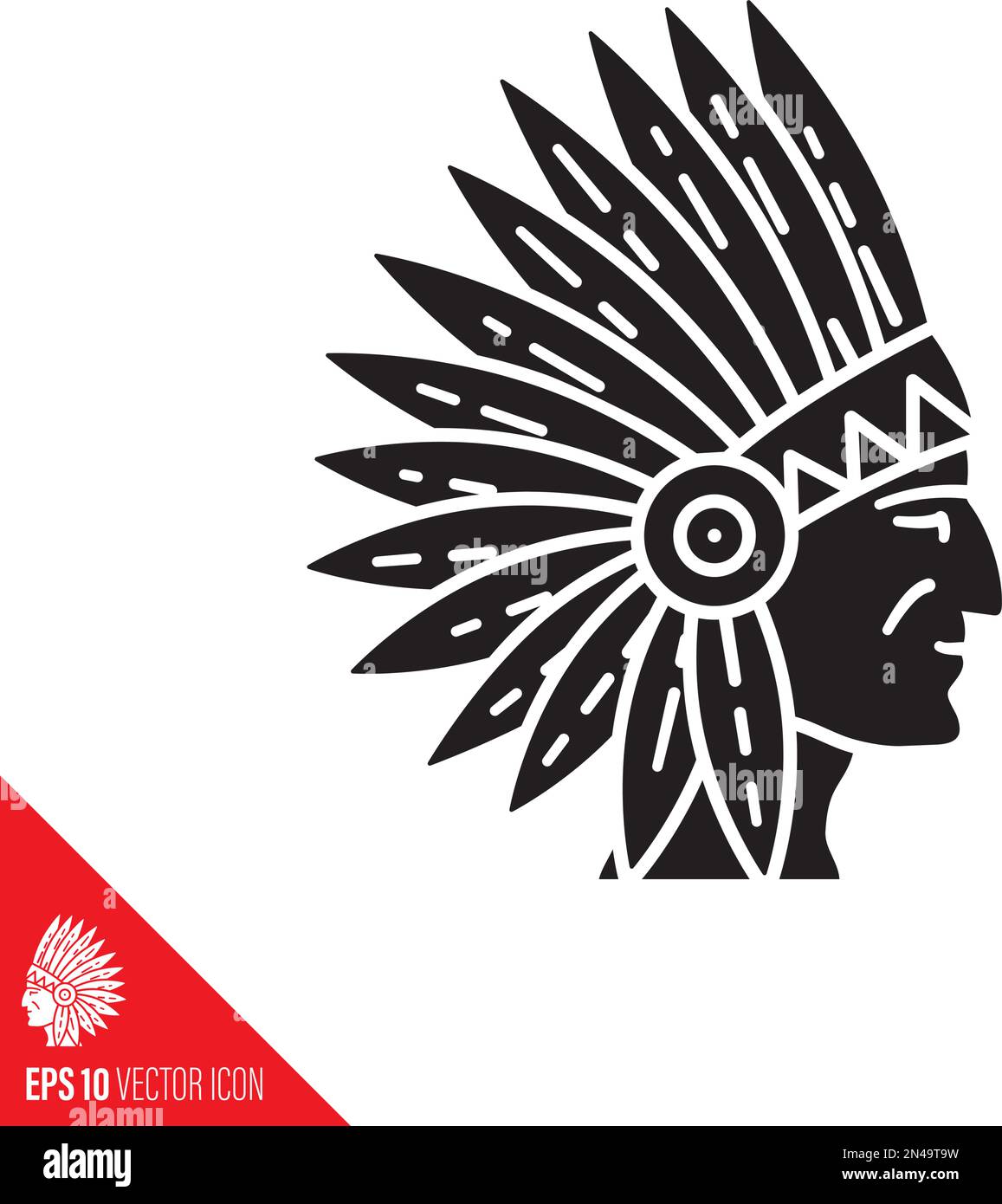 Testa indiana nativa americana con icona di glifo vettore headdress tradizionale Illustrazione Vettoriale