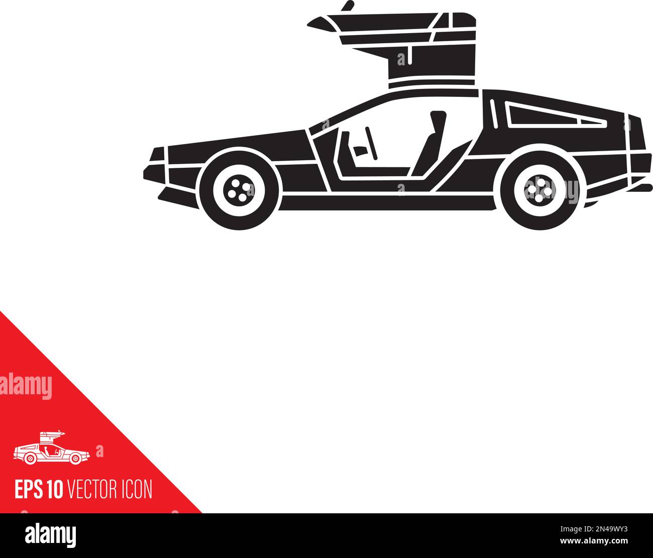 Gullwing auto sportiva vettore glyph icona per Torna al futuro giorno il 21 ottobre Illustrazione Vettoriale