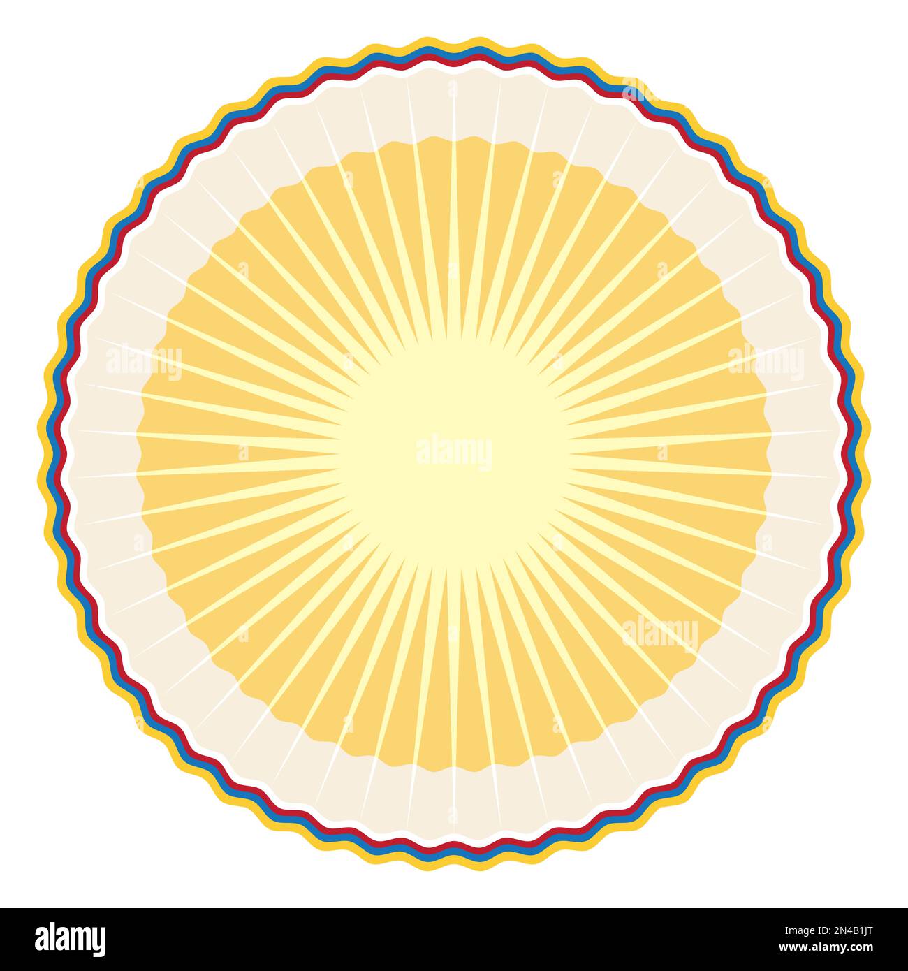 Modello con design giallo e cornice rotonda con colori della bandiera colombiana su sfondo bianco. Illustrazione Vettoriale