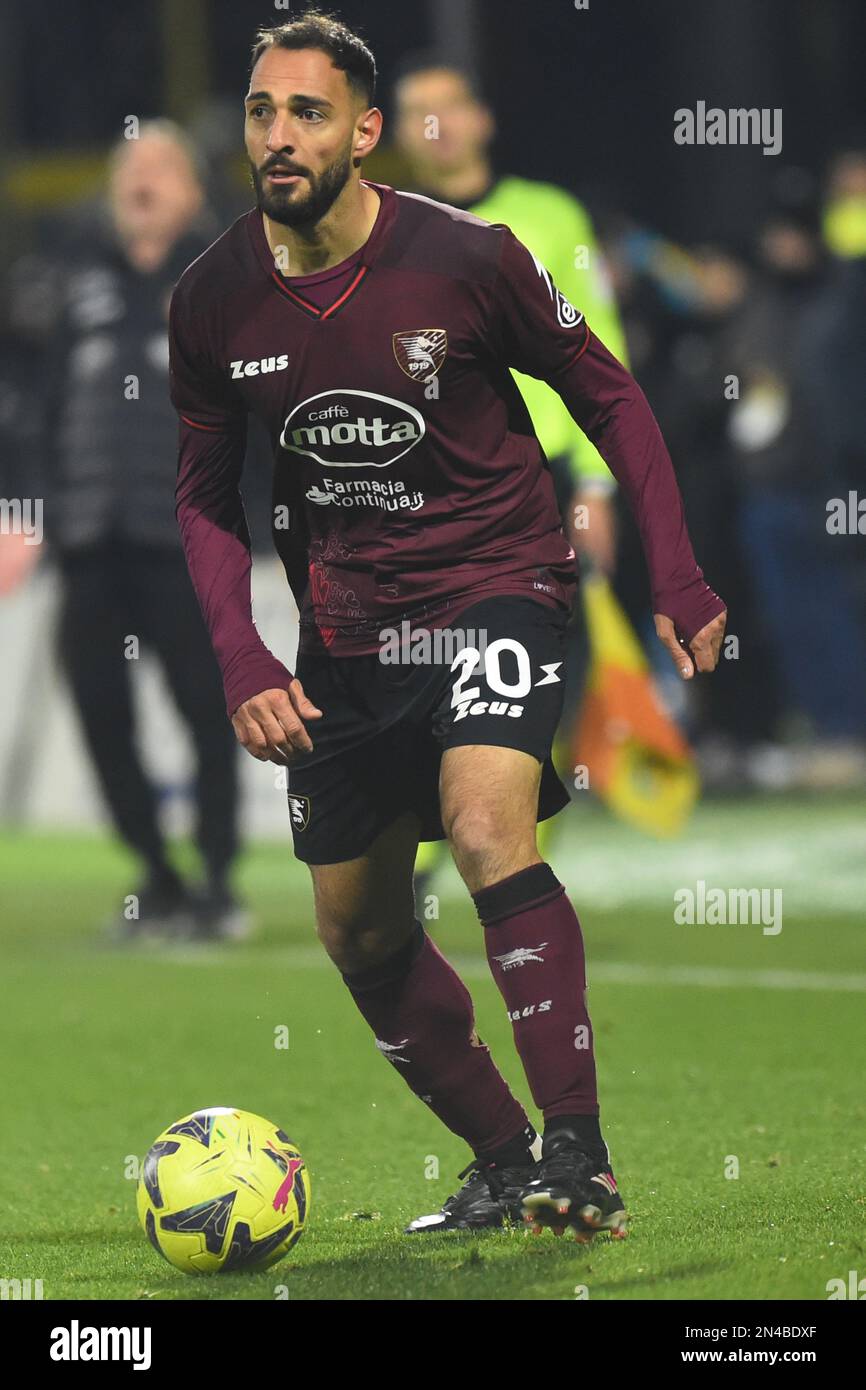 Salerno, Italia. 07th Feb, 2023. Grigoris Kastanos di US Salernitana in azione la Serie A match tra US Salernitana 1919 v Juventus FC allo Stadio Arechi il 07 2023 febbraio, Salerno, italia (Photo by Agostino Gemito/Pacific Press/Sipa USA) Credit: Sipa USA/Alamy Live News Foto Stock