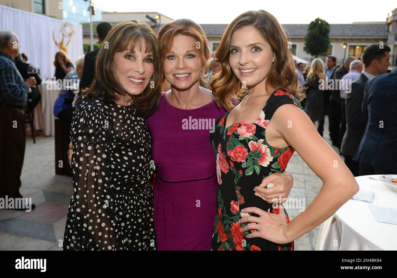 Kate Linder, and from left, Patsy Pease and Jen Lilley attend the Television Academy's 66th Emmy Awards Performers Peer Group Celebration at the Montage Beverly Hills on Monday, July 28, 2014, in Beverly Hills, Calif. (Photo by Jordan Strauss/Invision for the Television Academy/AP Images) Foto Stock