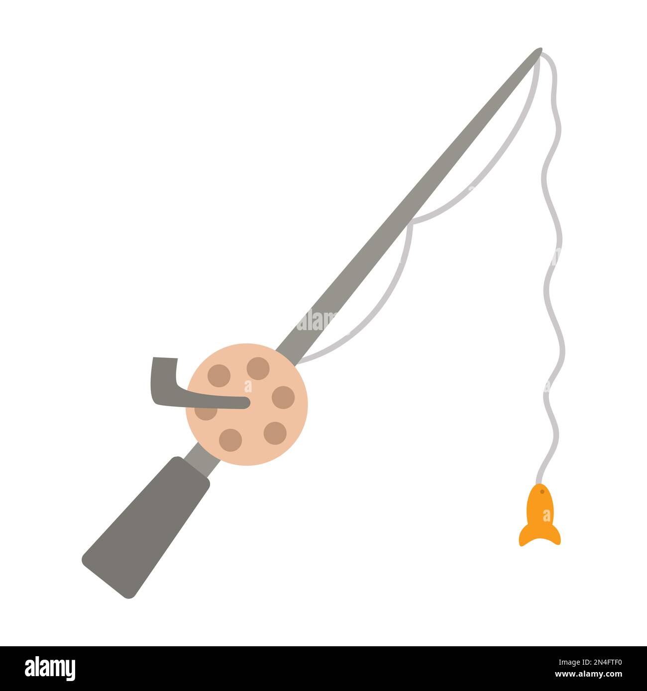 Icona della canna da pesca vettoriale isolata su sfondo bianco. Carino piatto stile pesce cattura attrezzature per attività all'aperto estate. Illustrazione Vettoriale