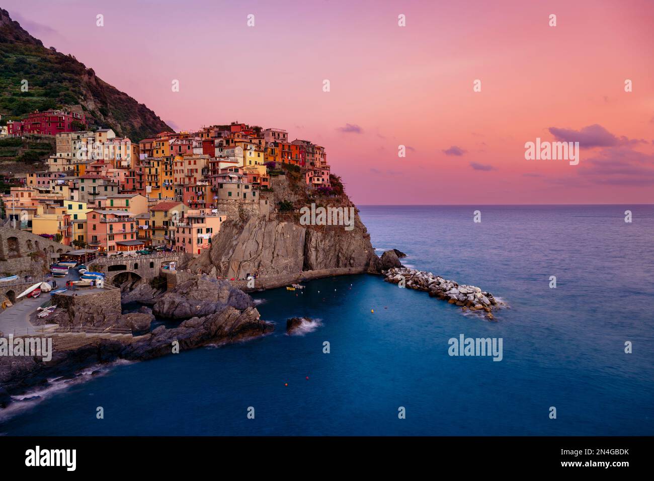 Cinque Terre Villages, Manarola vista. Foto Stock