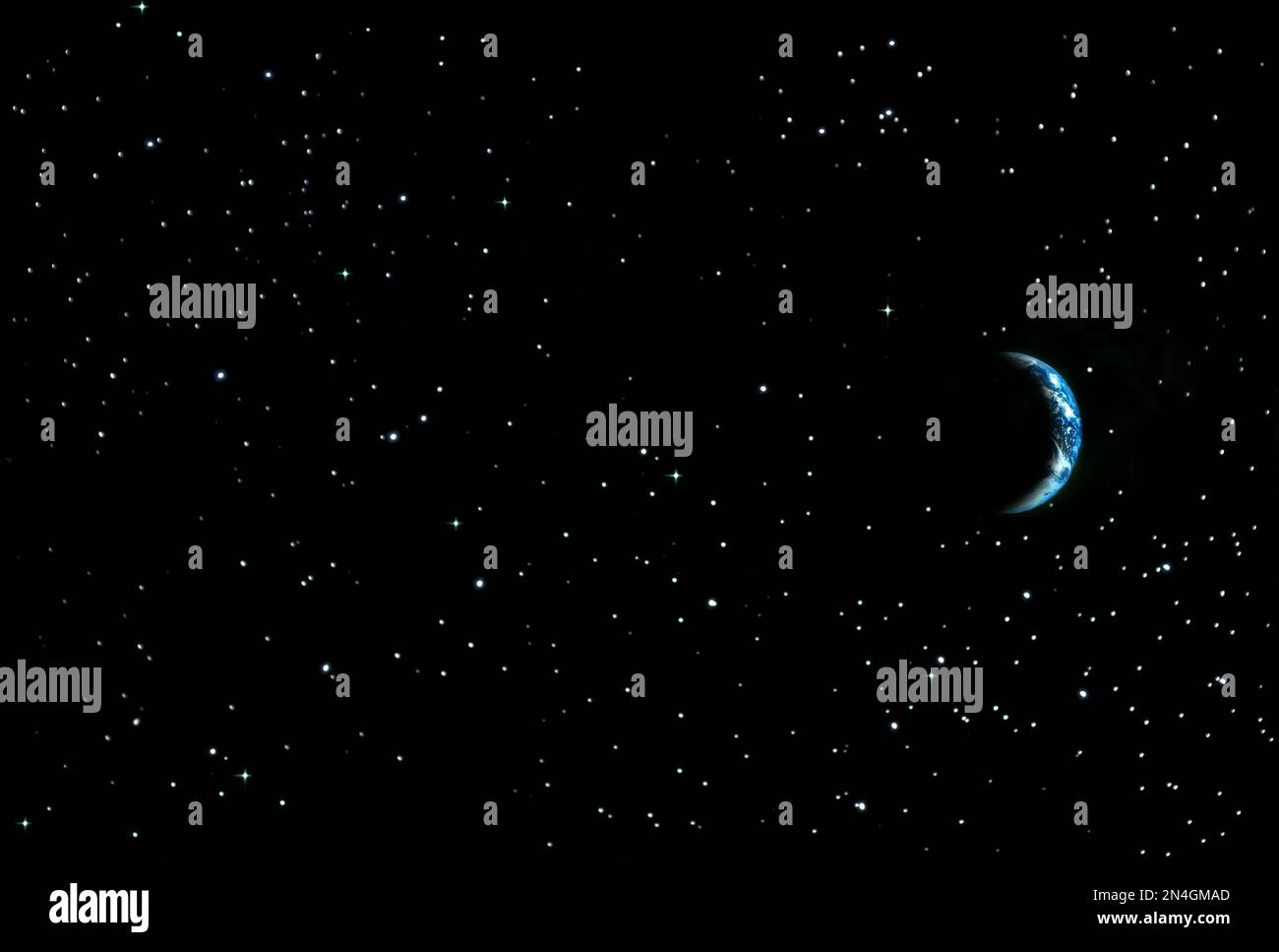 CIELO STELLATO DI NOTTE NERO DI TERRA DELLA MEZZALUNA Foto Stock