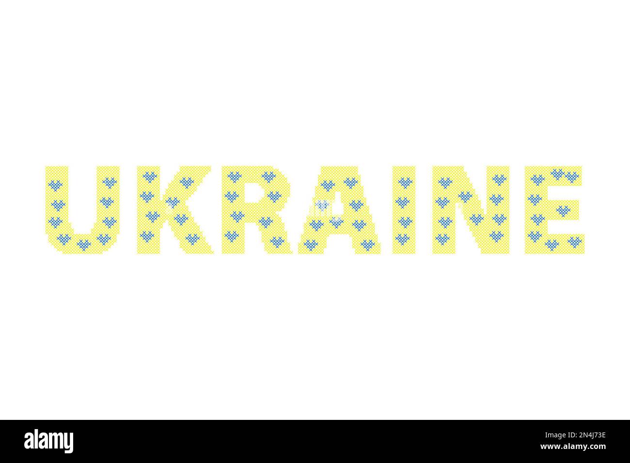 Parola a punto incrociato 'Ucraina' in inglese. Illustrazione vettoriale Foto Stock