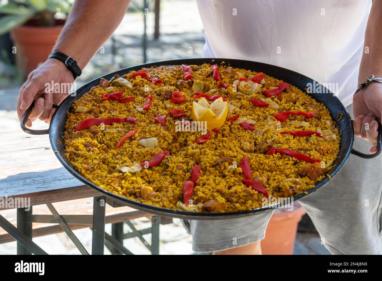 Piatto gigante di paella, Almeria, Spagna Foto Stock