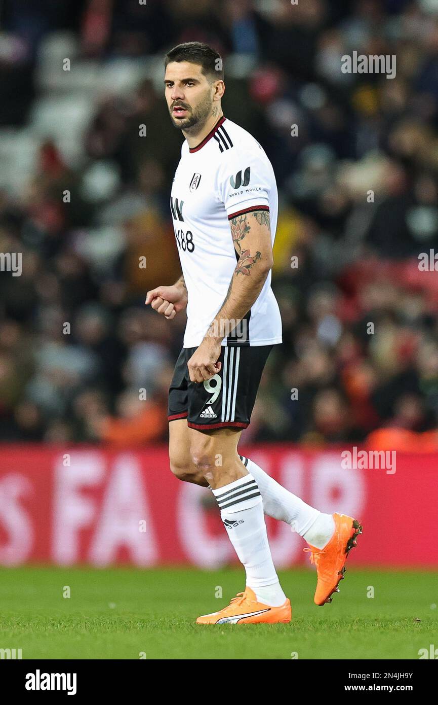 Aleksandar Mitrović #9 di Fulham durante la Emirates fa Cup, partita di ripetizione del quarto round Sunderland vs Fulham allo Stadio di Light, Sunderland, Regno Unito, 8th febbraio 2023 (Foto di Mark Cosgrove/News Images) Foto Stock