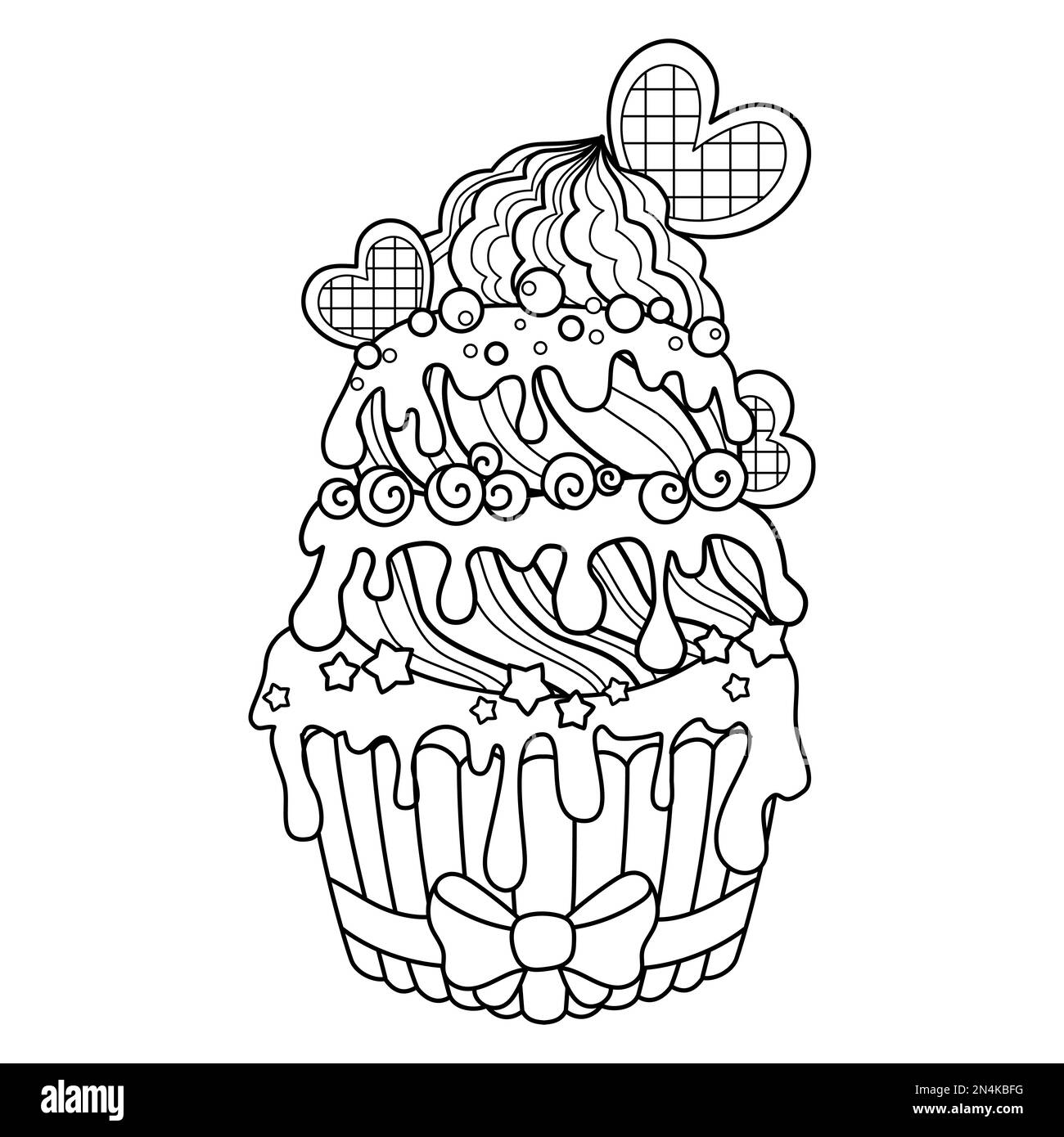 Cupcake dessert. Disegno lineare in bianco e nero. Vettore Illustrazione Vettoriale