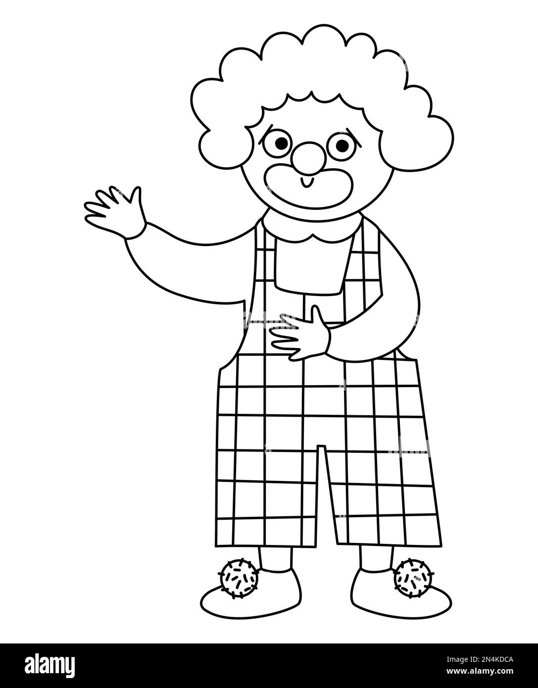 Icona linea clown vettore. Circo bianco e nero clipart. Divertimento vacanza uomo. Simpatico divertente festival carattere colorazione pagina. Spettacolo di strada comedia Illustrazione Vettoriale