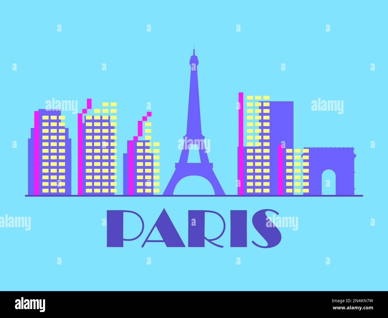 Paesaggio parigino in stile vintage. Bandiera retrò parigina con Torre Eiffel e arco trionfale in stile lineare. Progettazione di stampe, poster e materiale promozionale Illustrazione Vettoriale