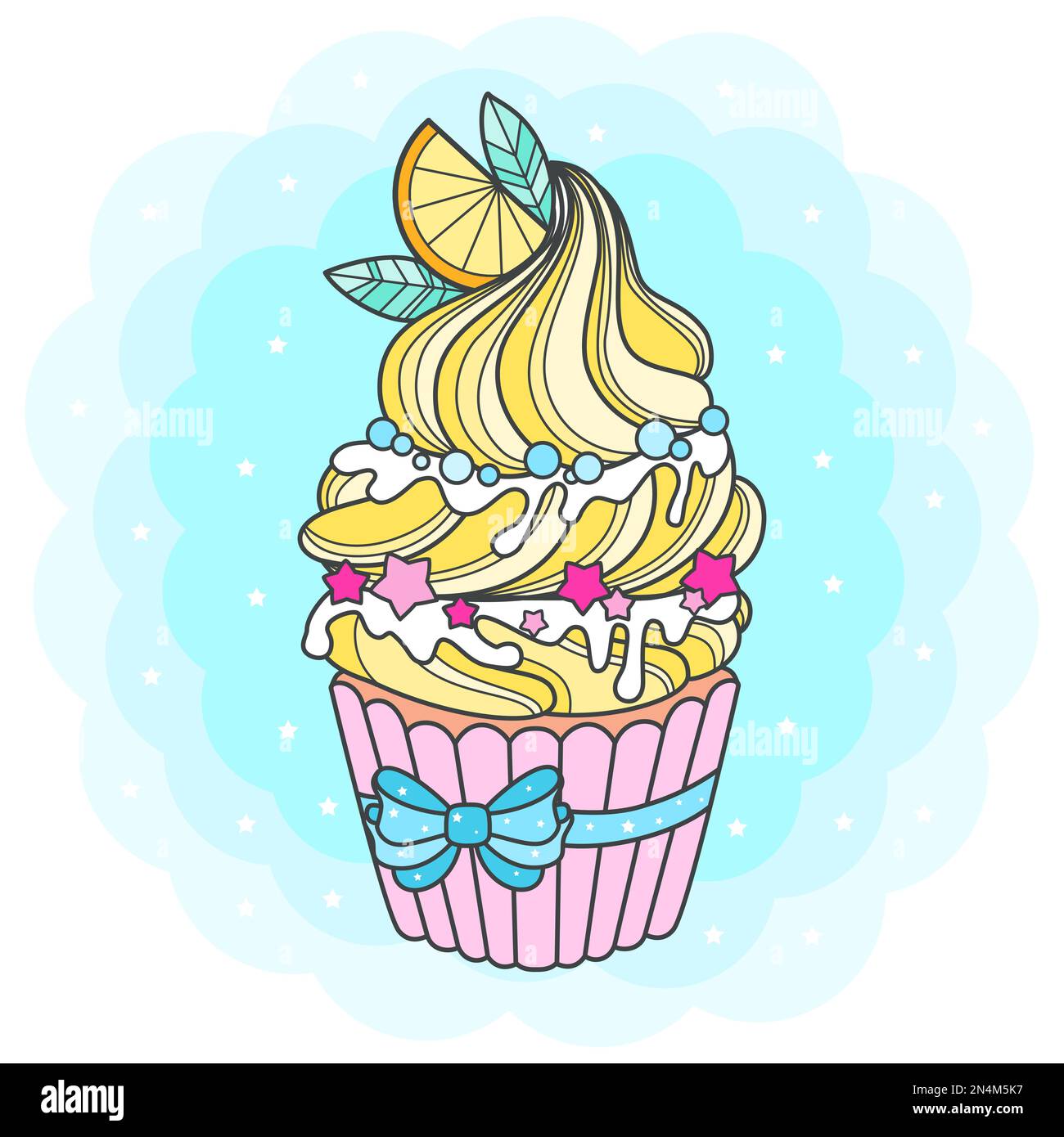 Cupcake con arancio su sfondo blu. Illustrazione vettoriale Illustrazione Vettoriale
