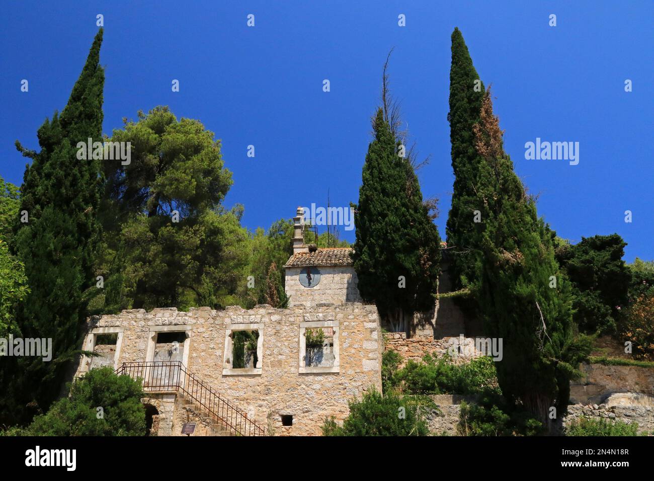 Malo Grablje, piccolo Grablje, villaggio fantasma, villaggio abbandonato sull'isola di Hvar, Croazia Foto Stock