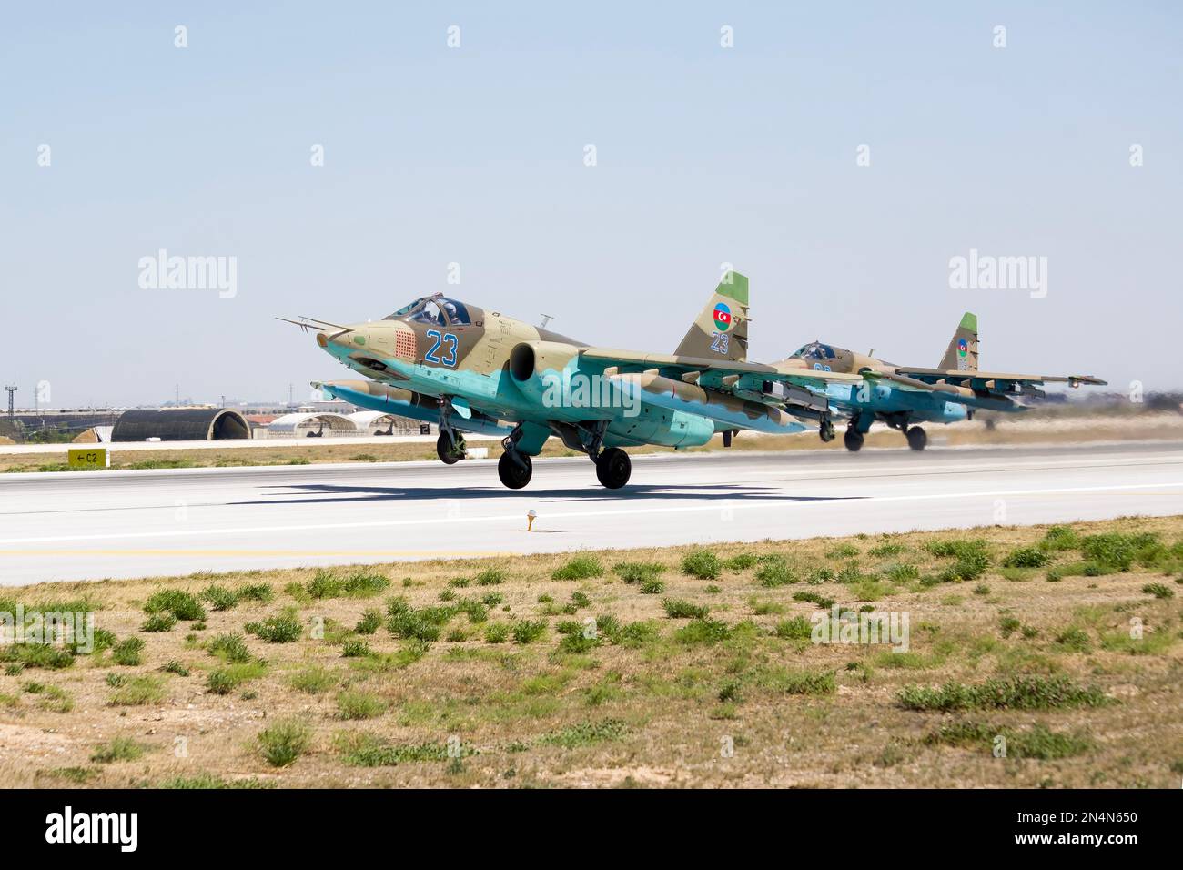 Konya, Turchia - 07 01 2021: Aquila Anatolia Azerbaijan Air Force Exercise 2021 Azerbaijan Air Force MiG 29 Fighter Jet in una posizione tassante in Kon Foto Stock
