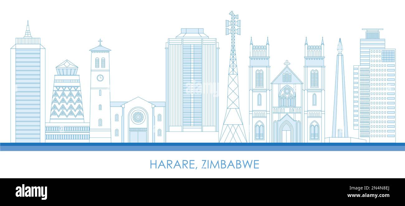 Contorno panorama della città di Harare, Zimbabwe - illustrazione vettoriale Illustrazione Vettoriale