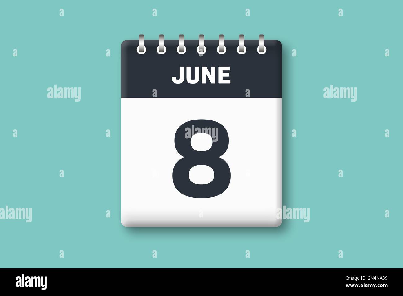 Giugno 8 - Calender pagina / foglio con data - 8th giugno su sfondo ciano / Bluegreen Foto Stock