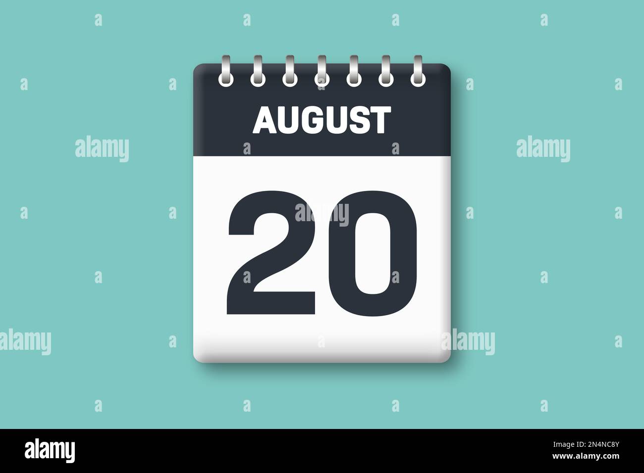 Agosto 20 - Calender pagina / foglio con data - 20th agosto su sfondo ciano / Bluegreen Foto Stock
