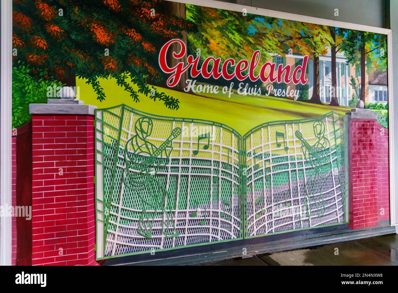 Sfondo fotografico per ritratti di visitatori presso Graceland di Elvis Presley a Memphis, Tennessee. Foto Stock