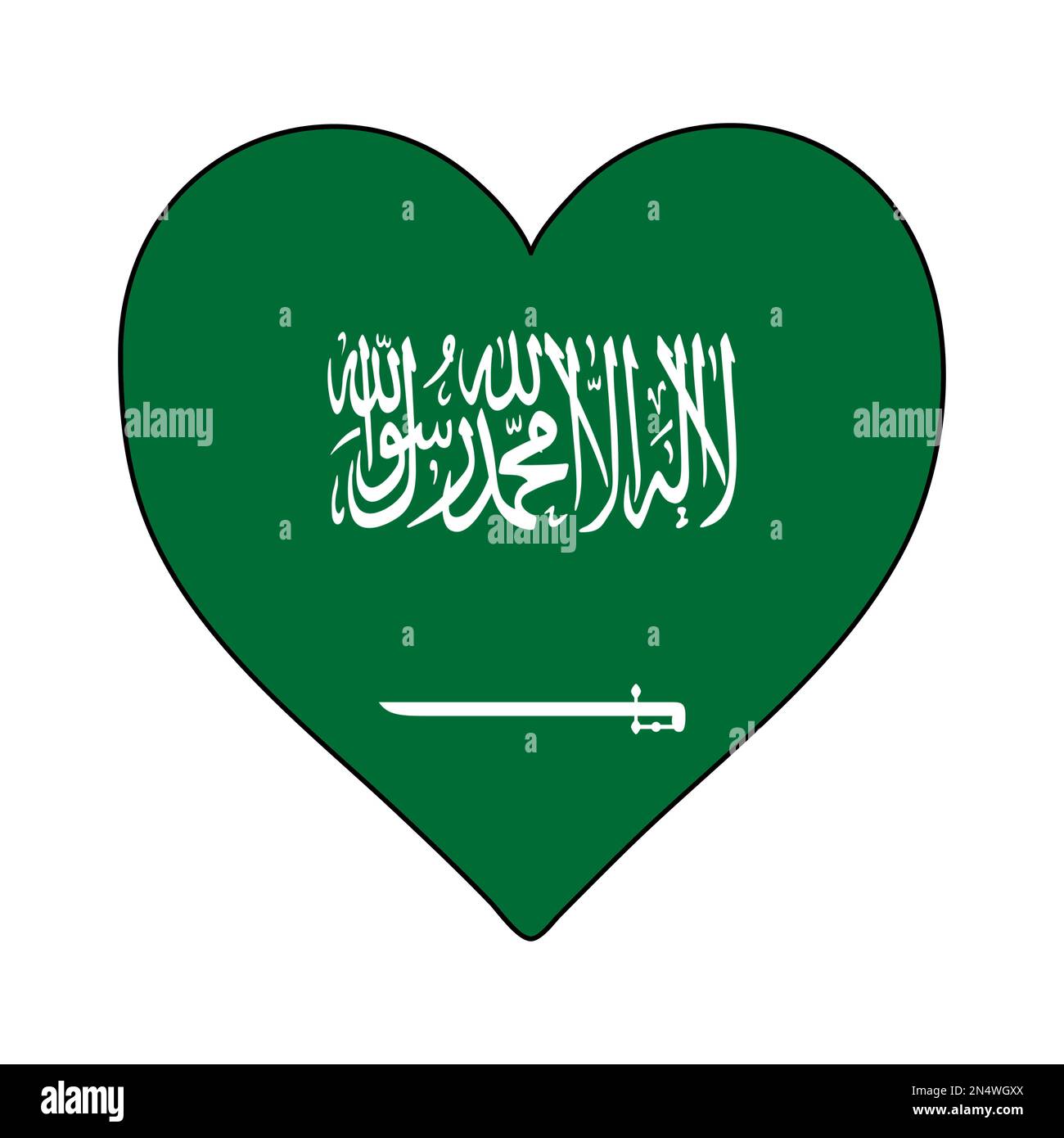 Arabia Saudita Heart Shape Flag. Amate l'Arabia Saudita. Visita Arabia Saudita. Medio Oriente. Asia occidentale. Asia. Disegno grafico dell'illustrazione vettoriale. Illustrazione Vettoriale