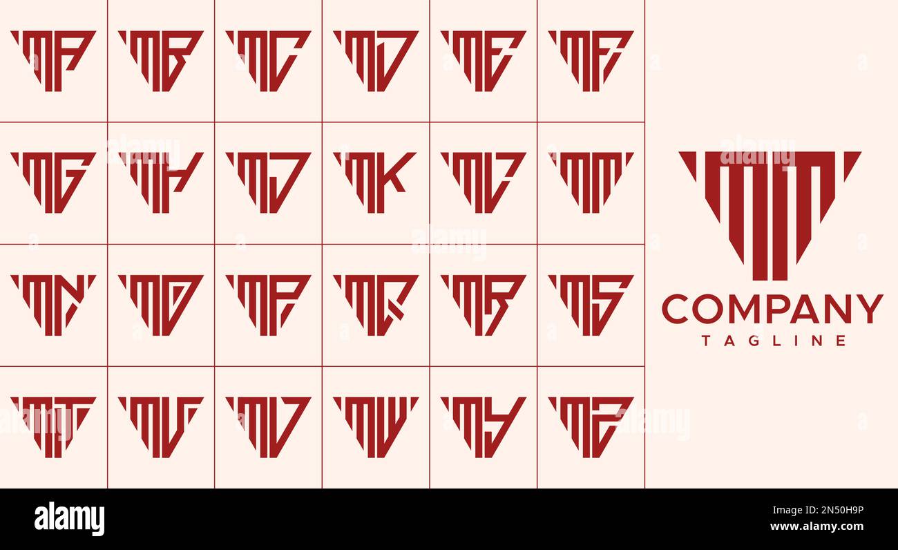 Set di linea moderna triangolare lettera M logo design. Astratto M lettera iniziale logo Illustrazione Vettoriale