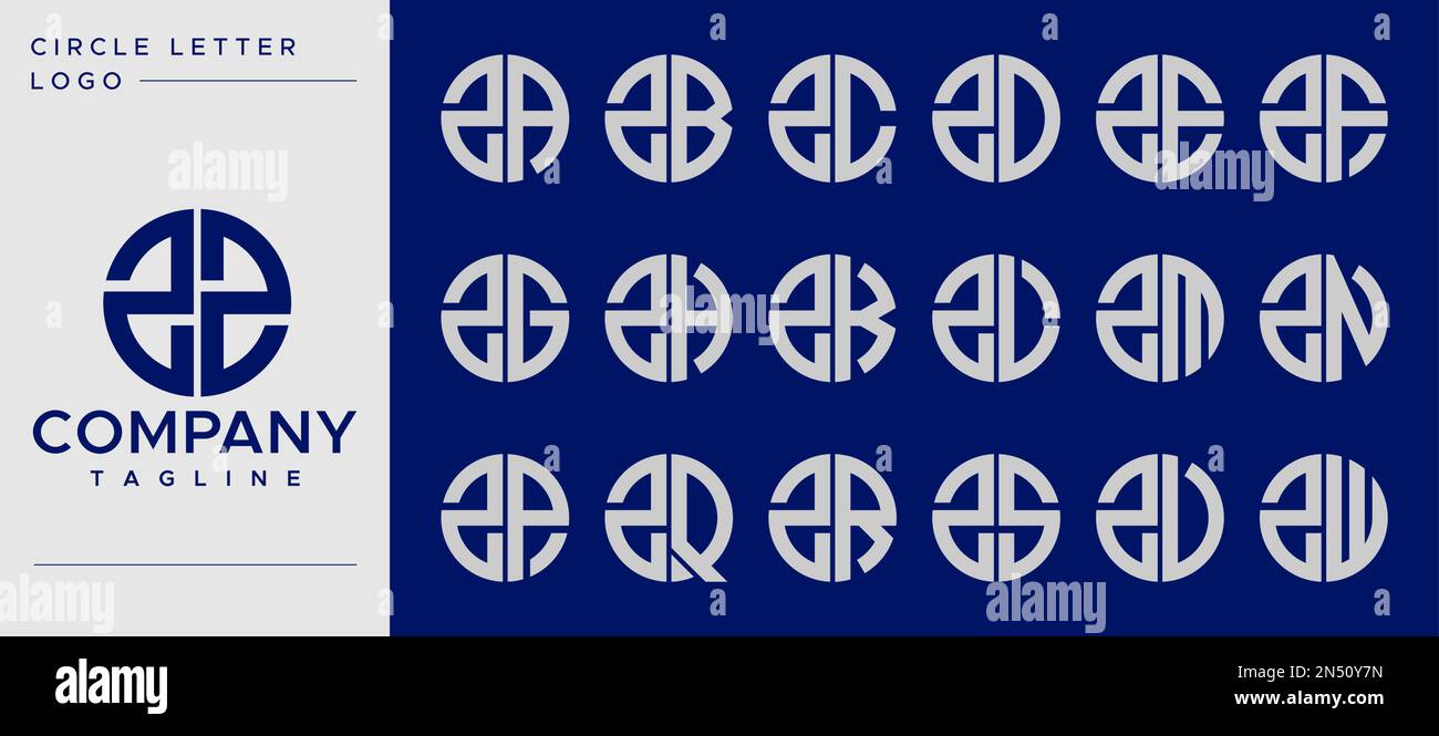 Collezione di lettera circolare semplice Z logo vettore. Modello con contrassegno a lettera Z. Illustrazione Vettoriale
