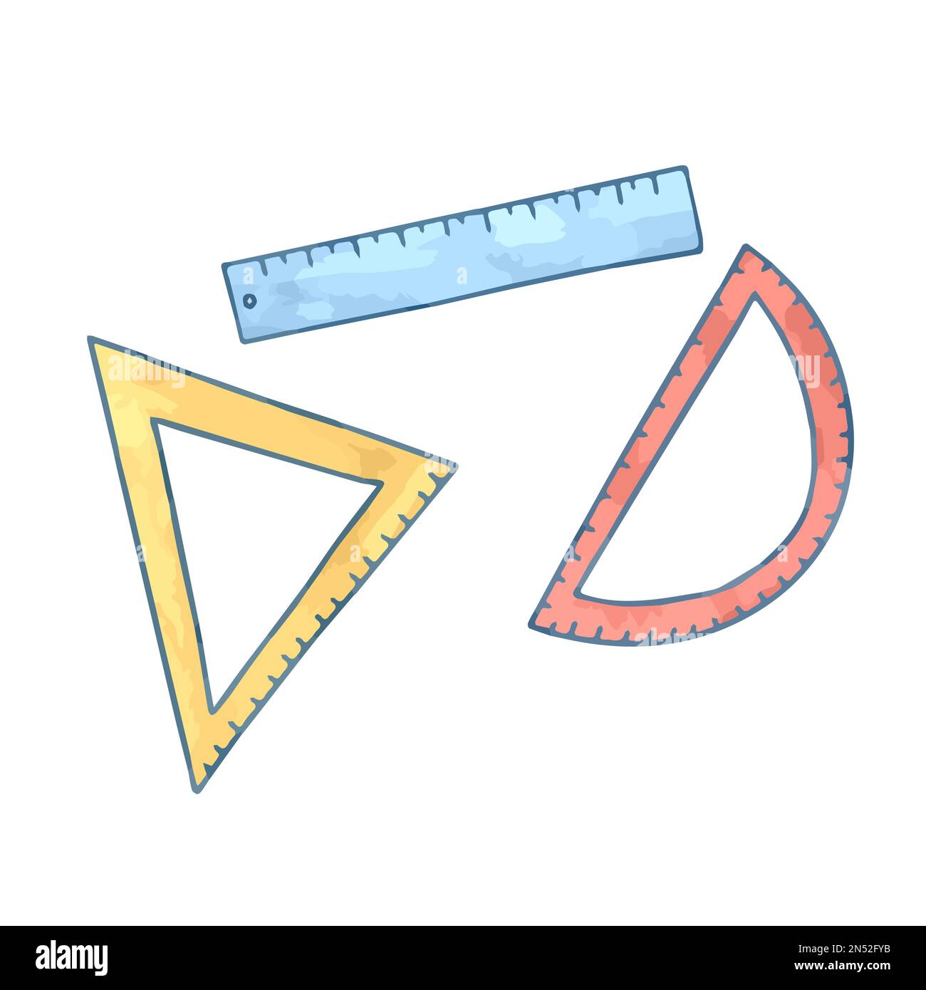 Disegnato a mano carino set isolato di variopinti regnanti scolastici Illustrazione Vettoriale