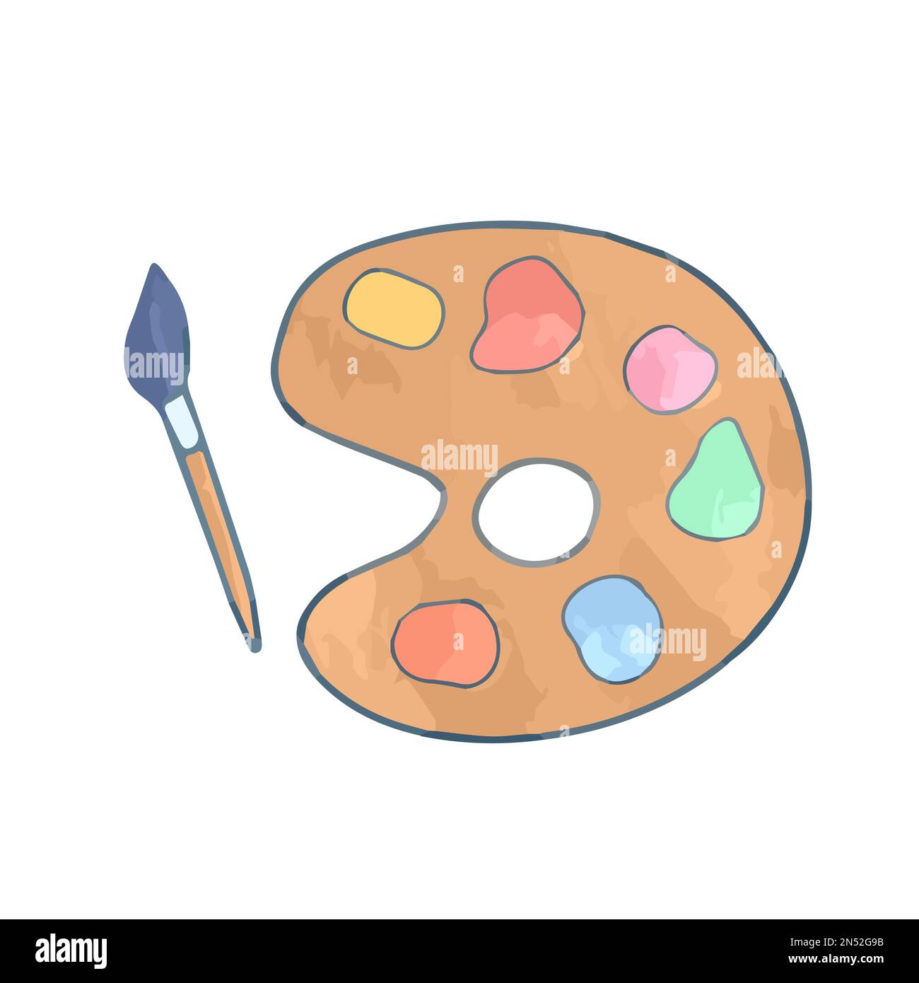 Mano disegnato carino tavolozza isolata con e colorati pigmenti e pennello Illustrazione Vettoriale