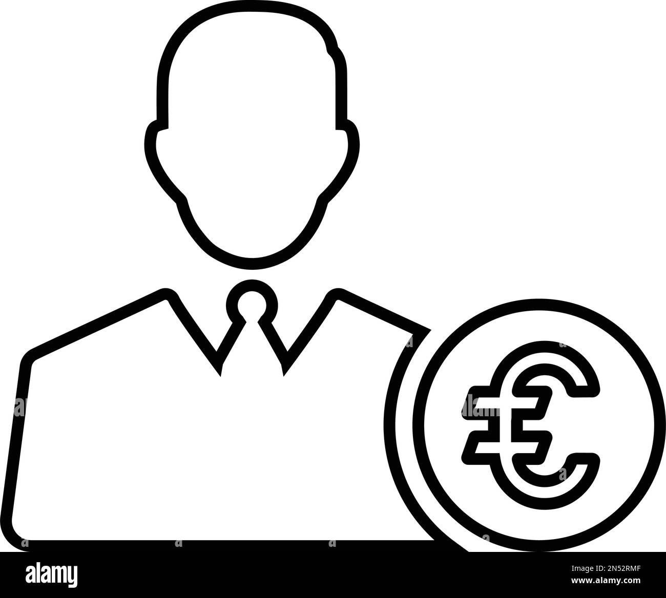 Banchiere, l'icona del finanziatore dell'euro è isolata su sfondo bianco. Utilizzo per grafica e web design o scopi commerciali. File EPS vettoriale. Illustrazione Vettoriale