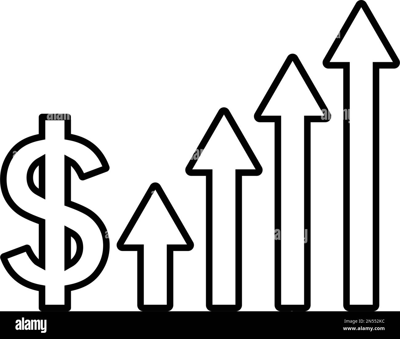 L'icona della crescita, del denaro è isolata su sfondo bianco. Utilizzo per grafica e web design o scopi commerciali. File EPS vettoriale. Illustrazione Vettoriale