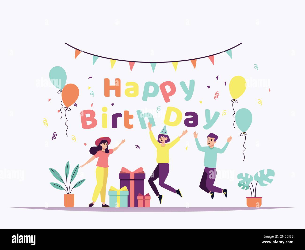 Festa del compleanno della gente disegno piano del partito Vector Illustration Illustrazione Vettoriale