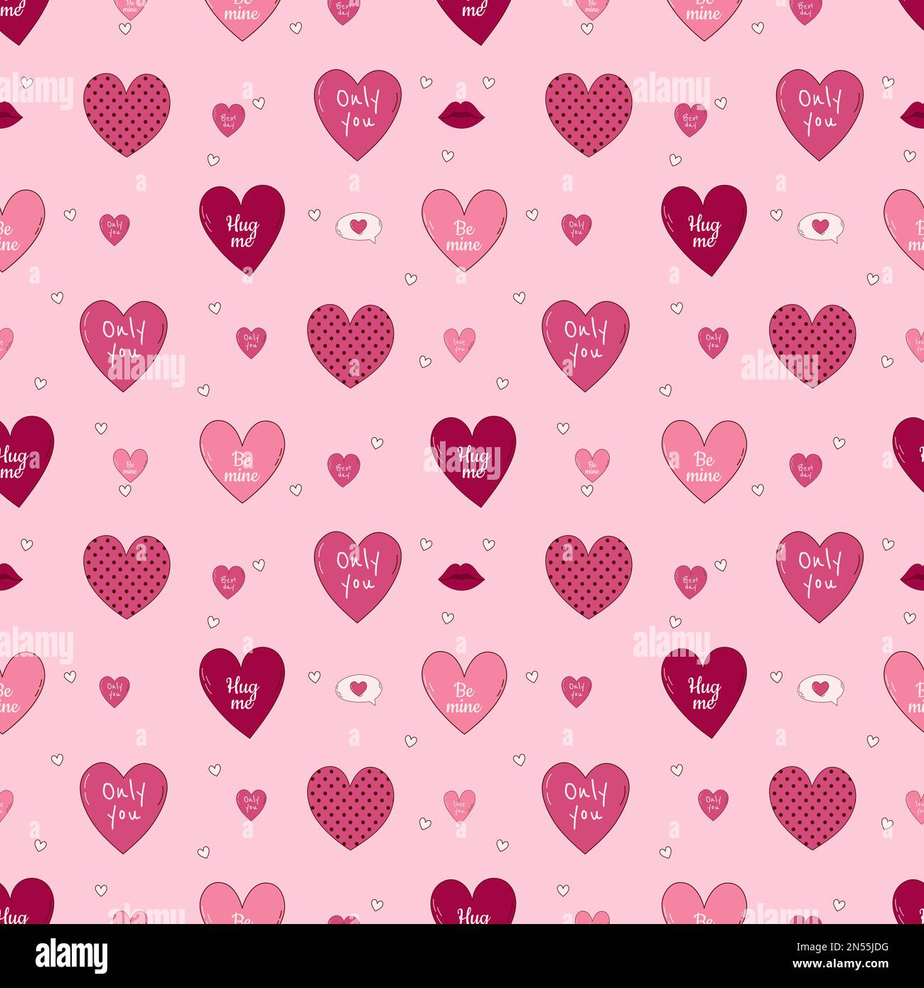 San Valentino disegno a mano senza cuciture con cuori Illustrazione Vettoriale