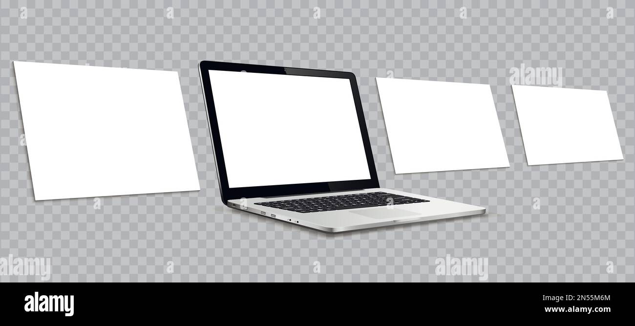 Modello di notebook con pagine wireframe vuote. Concetto per la presentazione di progetti di web-design. Illustrazione Vettoriale