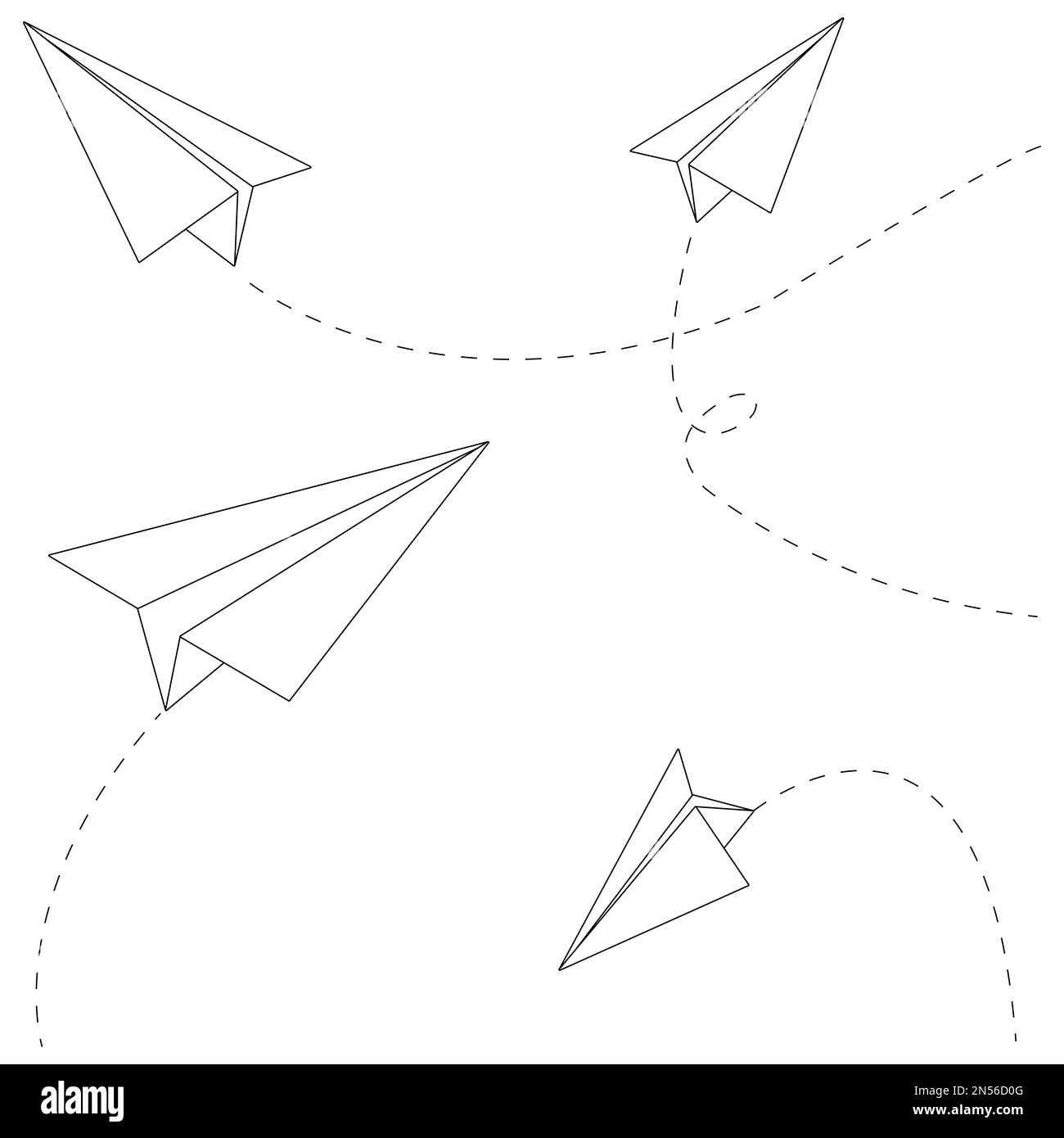 Aeroplani di carta che volano nella classe scolastica. Pagina da colorare in bianco e nero Foto Stock