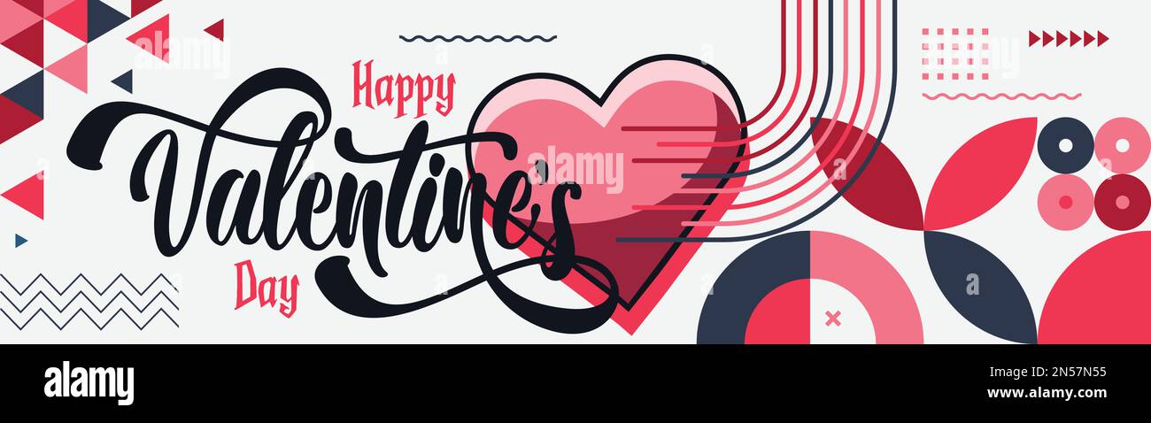 felice giorno di san valentino tipografia retro banner stile con amore rosa tema rosso sfondo astratto. Biglietto di auguri di San Valentino a forma di cuore di San Valentino. Illustrazione Vettoriale