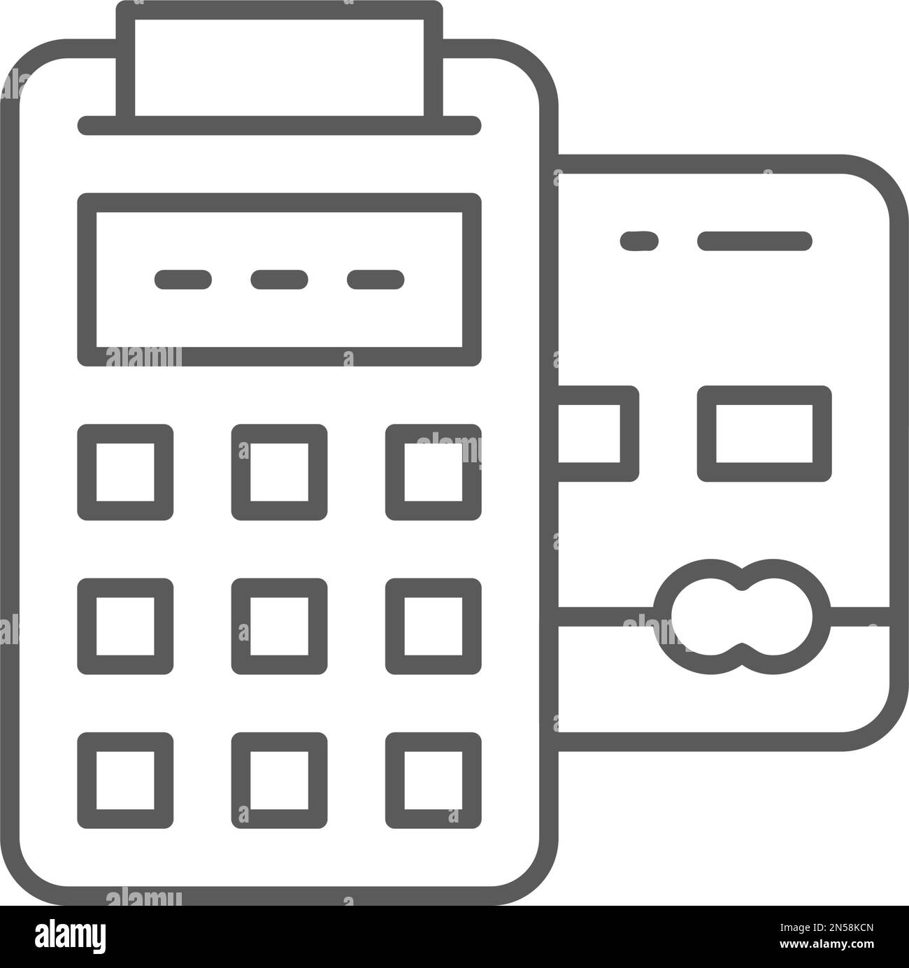 Carta di credito con terminale POS, pagamento senza contatto carta di credito icona lineare. Shopping, online banking, finanza simbolo design. Illustrazione Vettoriale