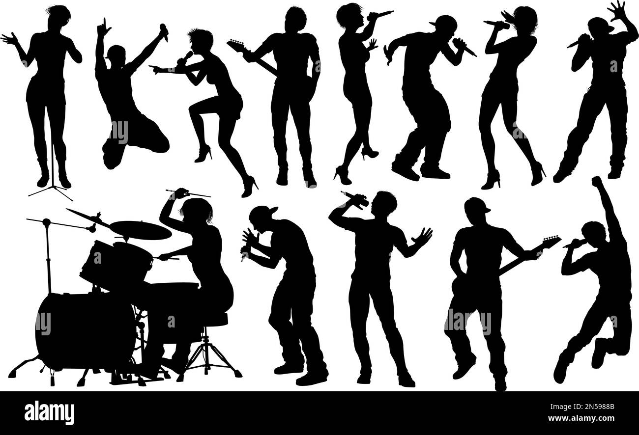 I musicisti Rock Pop Band sagome Illustrazione Vettoriale