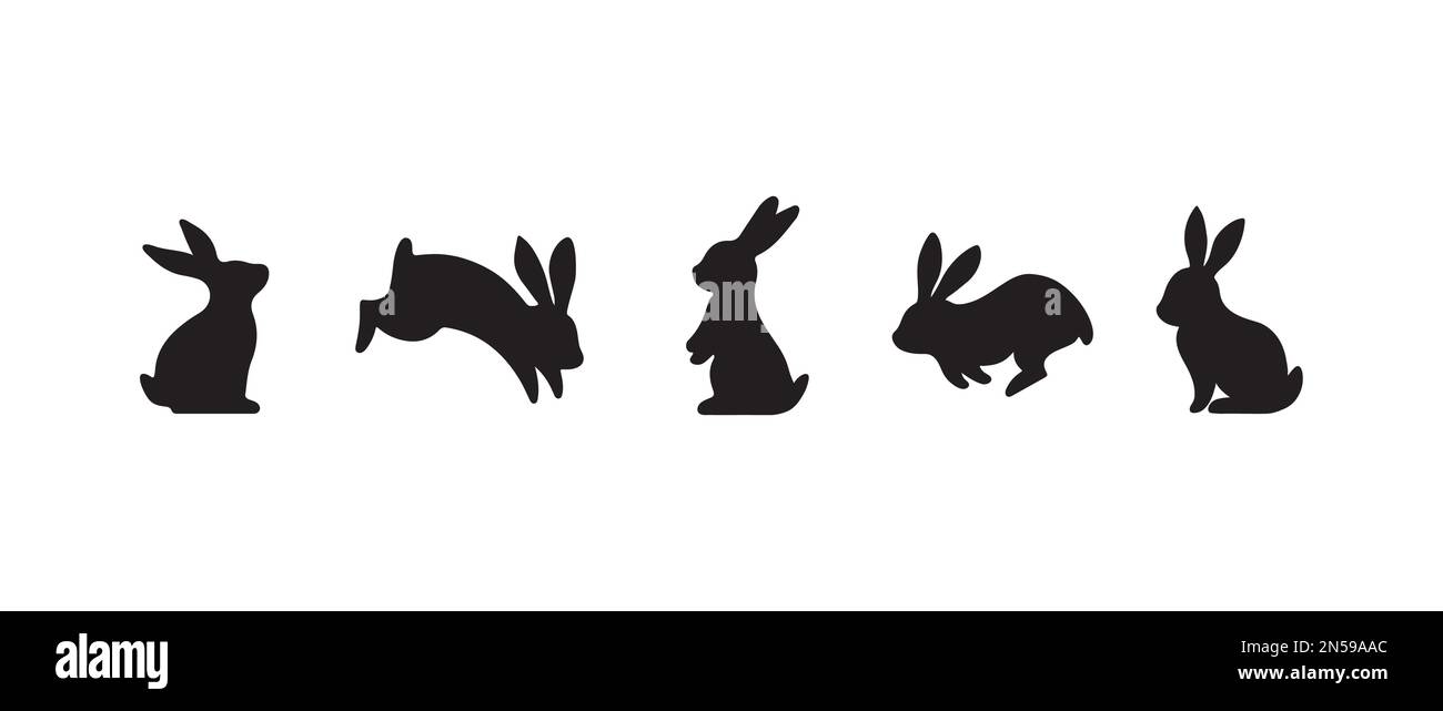 Illustrazioni di silhouette di coniglio. Disegno grafico vettoriale Illustrazione Vettoriale