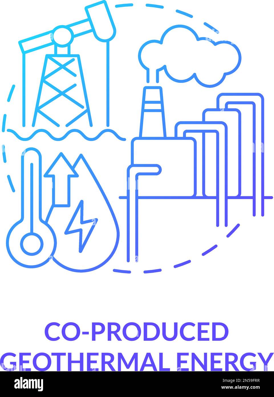 Icona del concetto di gradiente blu energia geotermica co-prodotta Illustrazione Vettoriale