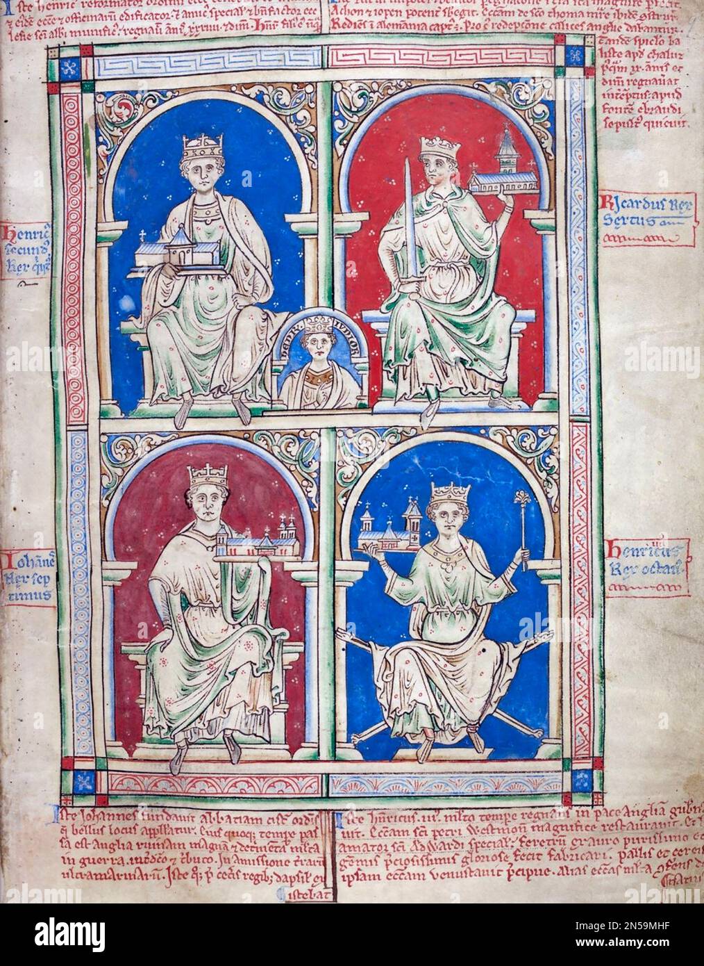 RE D'INGHILTERRA da Enrico II a Enrico III in un documento del 13th ° secolo Chronica Majora Foto Stock