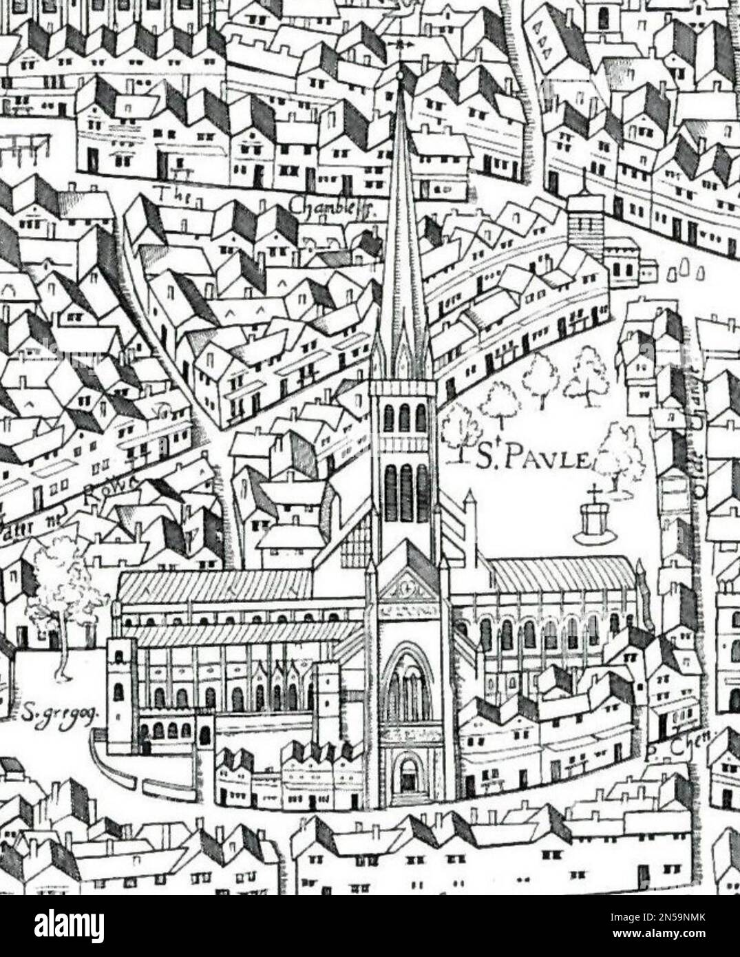 CATTEDRALE DI SAN PAOLO nella carta Copperplate di Londra, pubblicata dal 1553 al 1559. Foto Stock