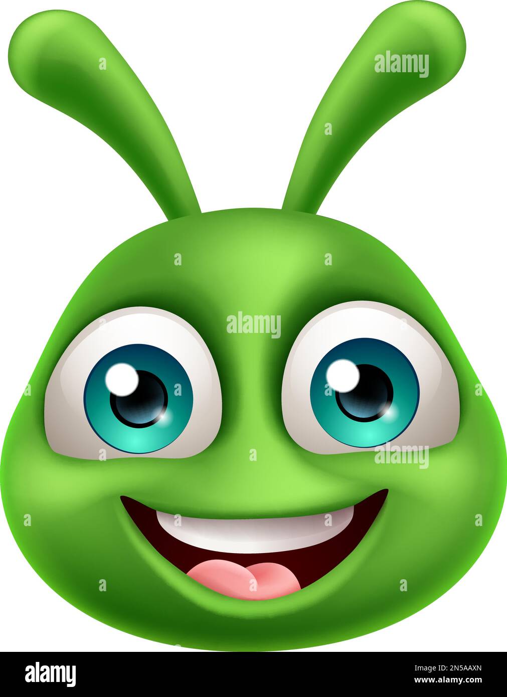 Verde Alien carino Emoticon Marziano faccia Cartoon Illustrazione Vettoriale