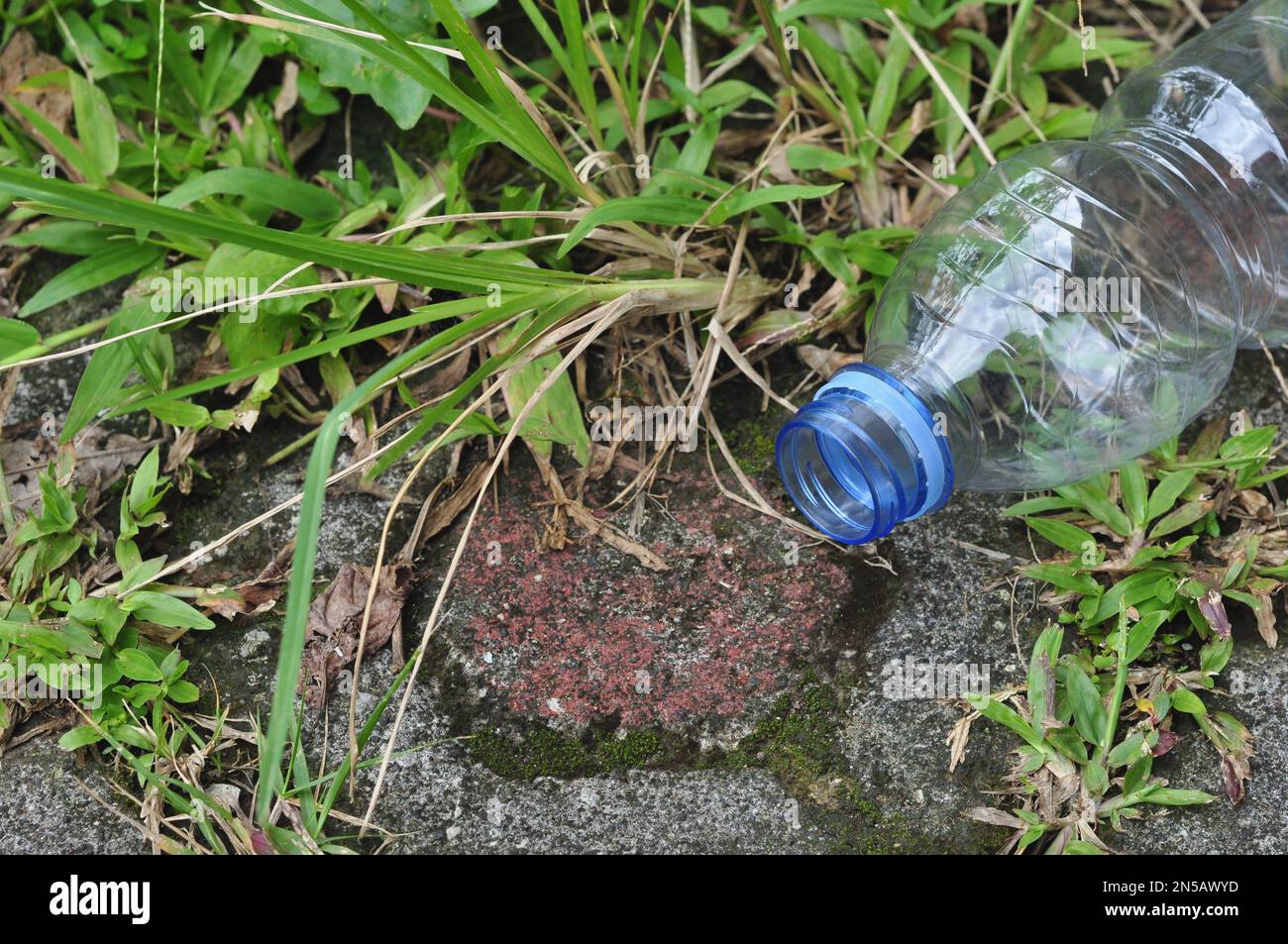 Immondizia di bottiglie di acqua minerale di plastica in luoghi pubblici Foto Stock