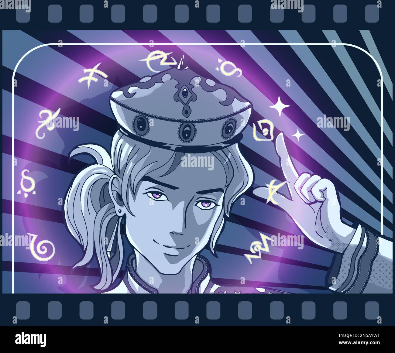 Giovane mago di anime in stile manga e anime. Illustrazione Vettoriale