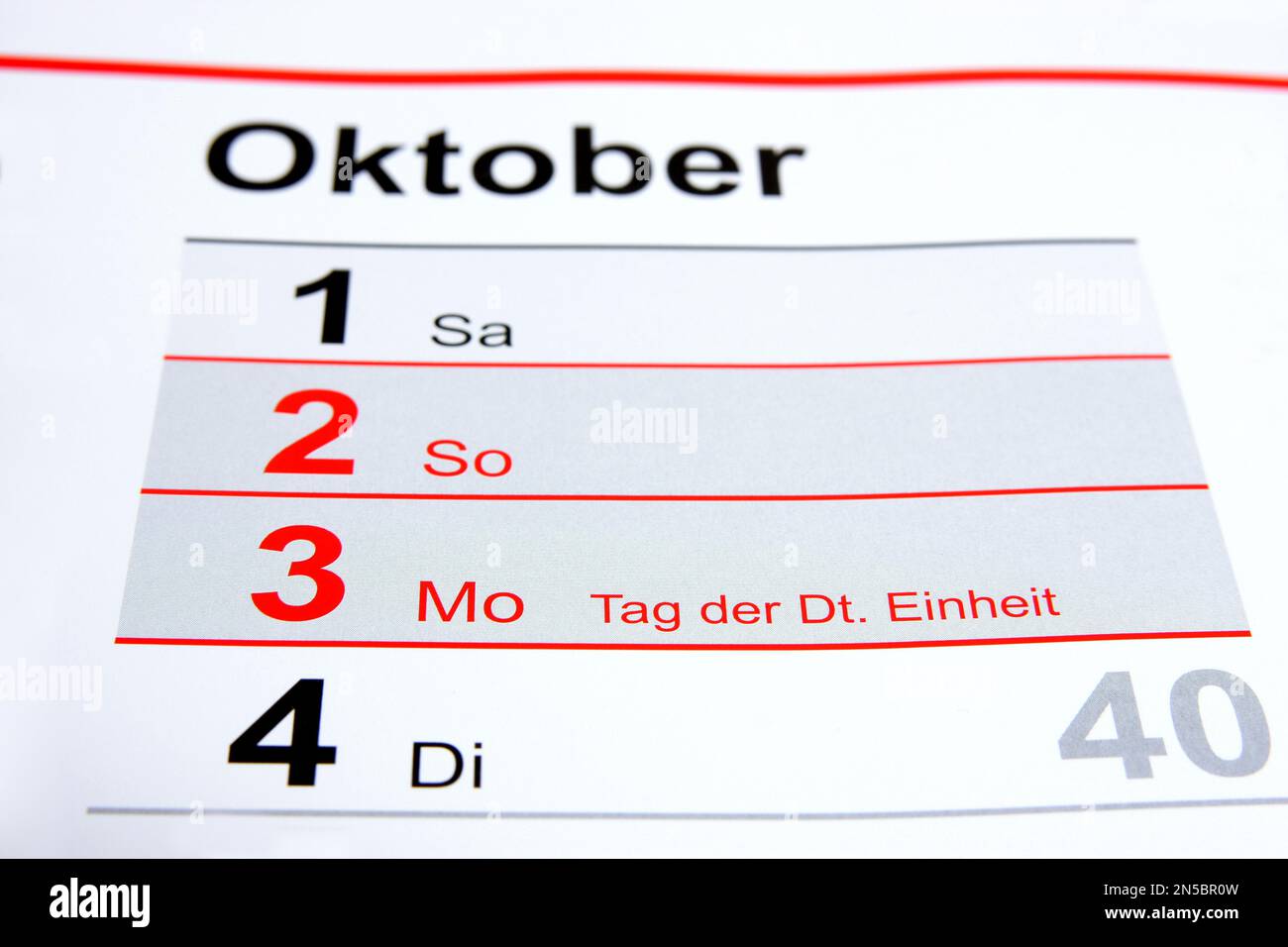 Calendario annuale 2022 in tedesco, Giornata dell'unità tedesca, 3 ottobre Foto Stock