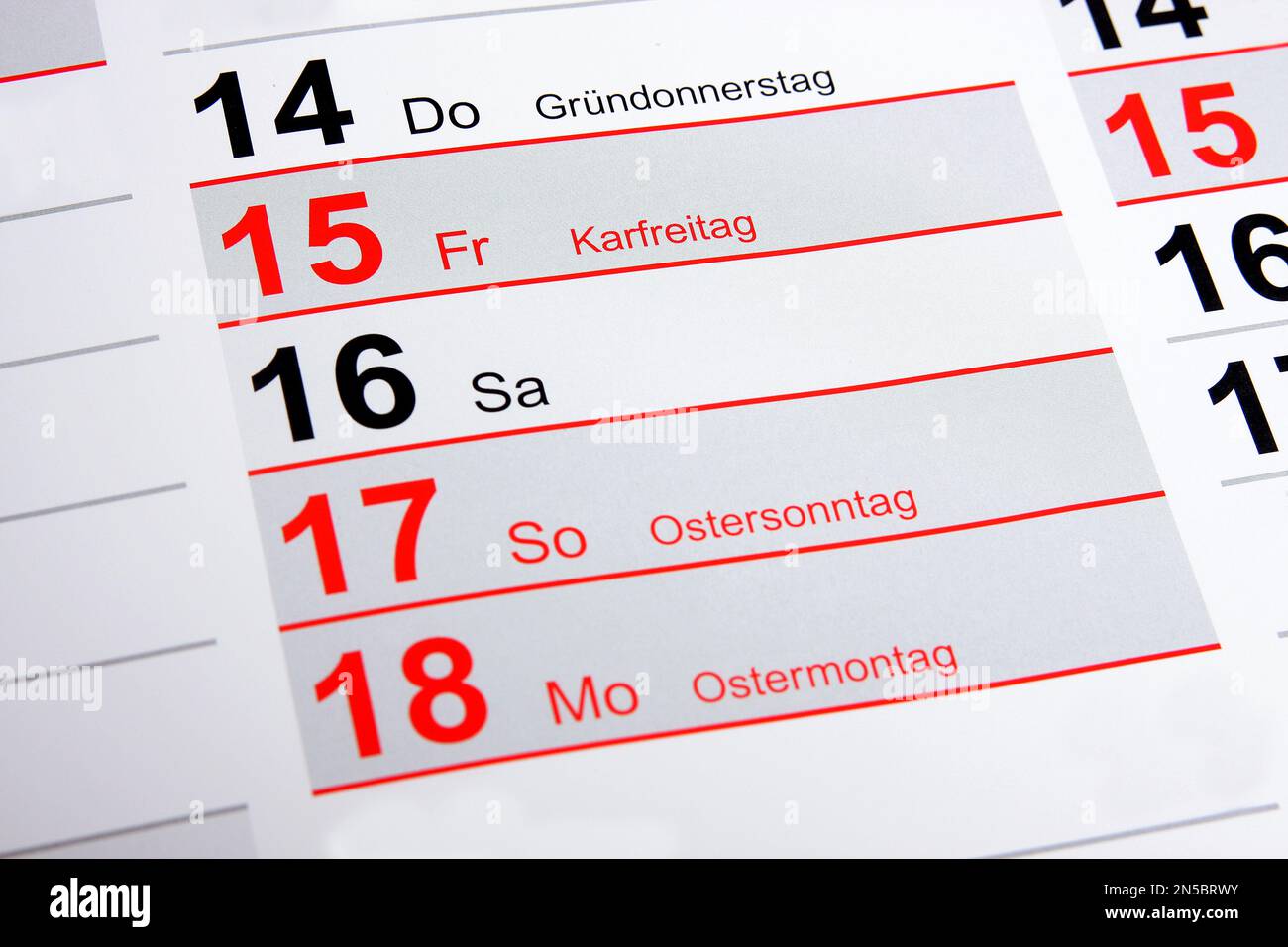 Calendario annuale 2022 in tedesco, Pasqua Foto Stock