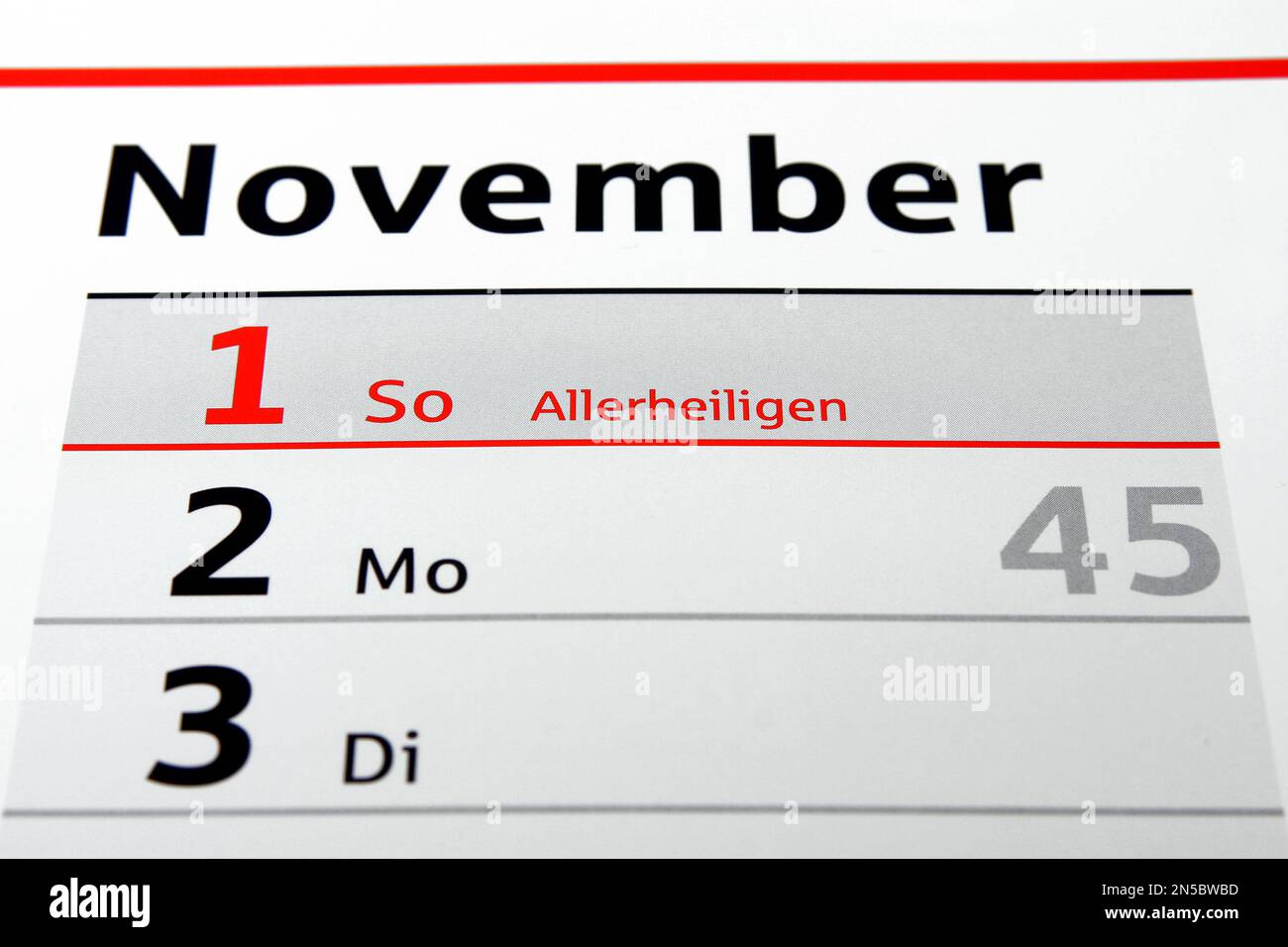 Calendario annuale 2015 in tedesco, tutti i Hallows, novembre 1st Foto Stock