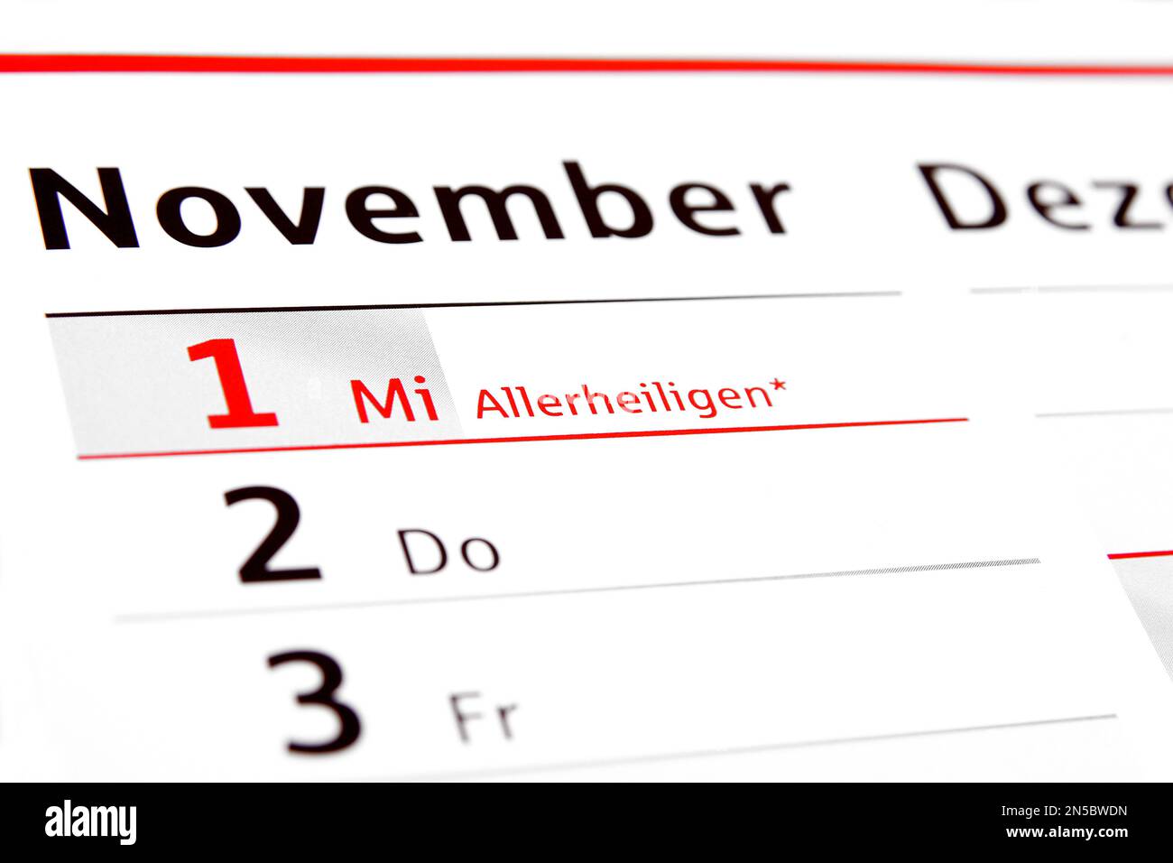 Calendario annuale 2017 in tedesco, tutti i Hallows, novembre 1st Foto Stock