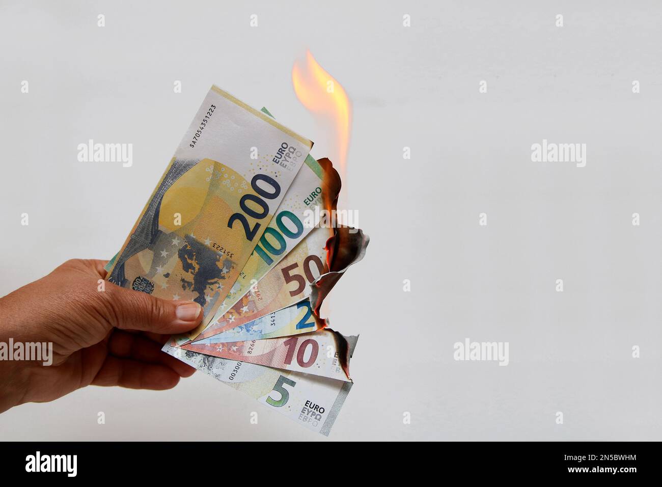 Bollette dell’euro bruciate, inflazione Foto Stock