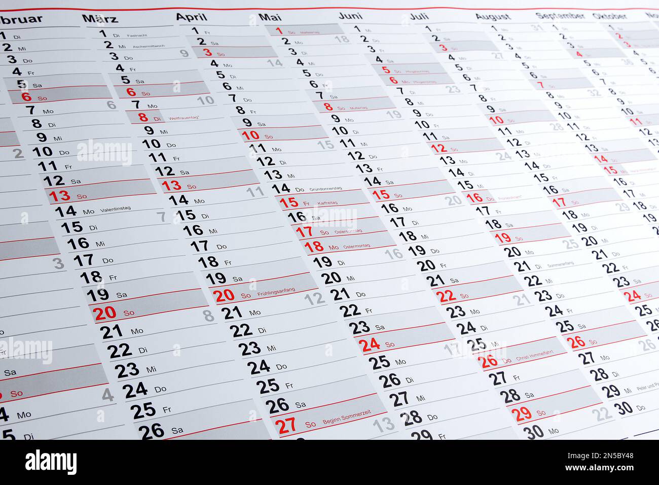 Calendario annuale 2022 in tedesco Foto Stock